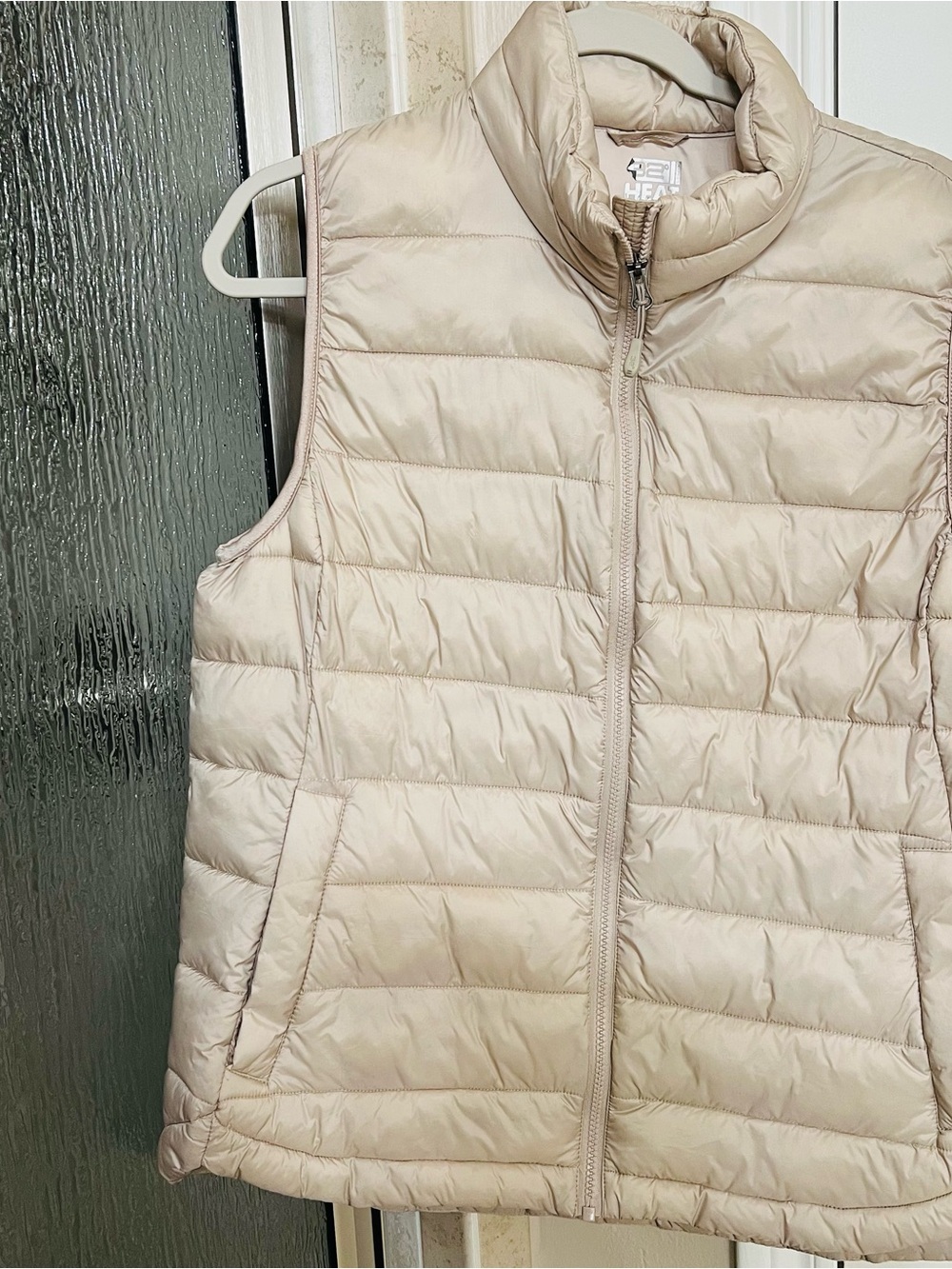 Women's Light Beige Quilted Puffer Vest with Stand Collar